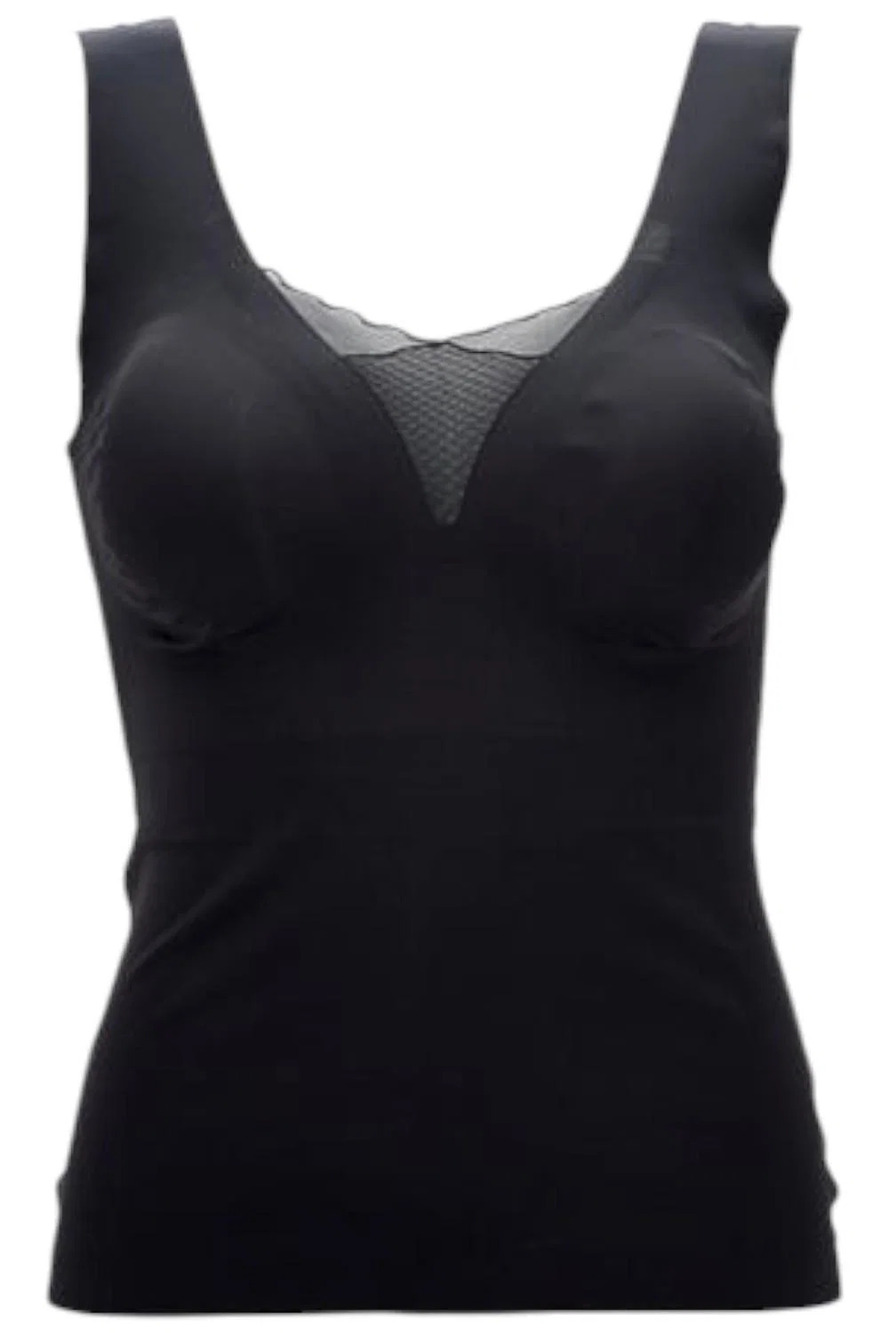 Rhonda Shear Women's Butterknit Tank w Lace Inset Removable Pads Black - Regular